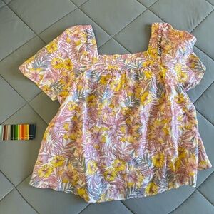 Draper James Pink Floral Square-Neck Top with Yellow Blooms